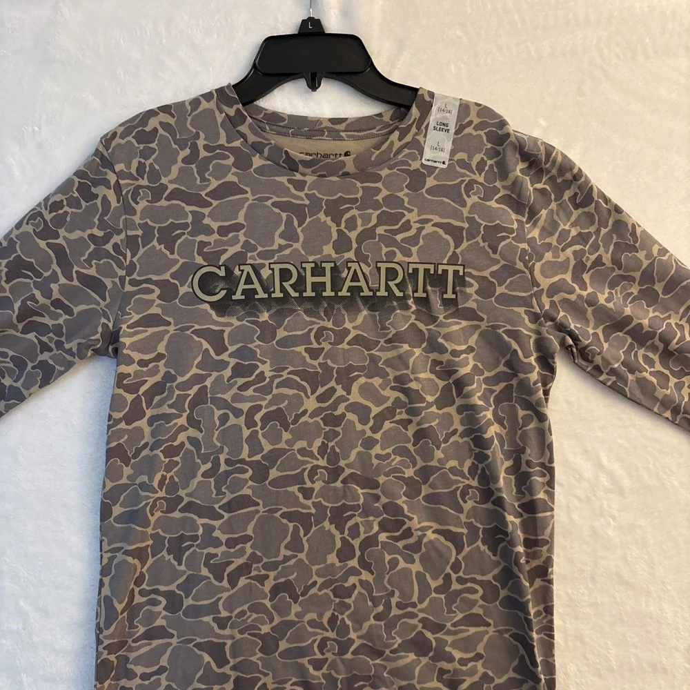 carhartt t shirt Youth Long Sleeve, Camo Print, Size Medium 10/12